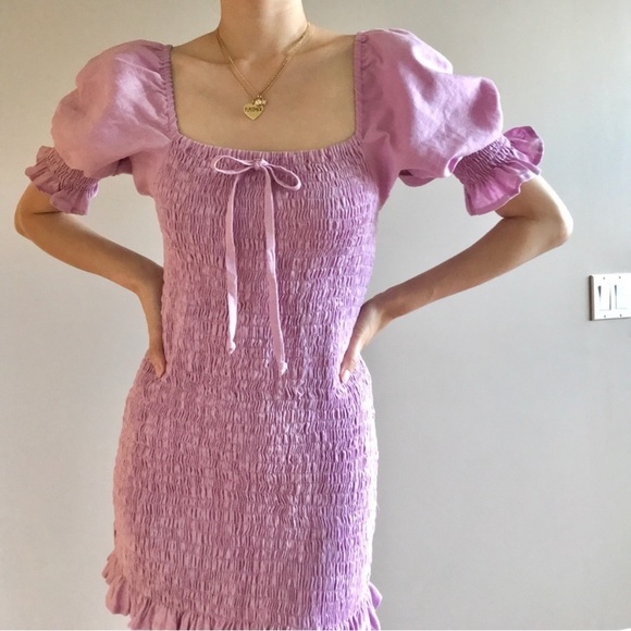 Faithfull the Brand Dresses & Skirts - Faithfull the brand Annibelis Smocked linen Mini Dress purple